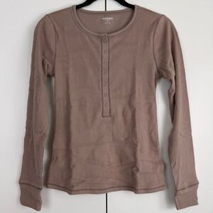 Old Navy Cozy Snug Henley Top Long Sleeve Ribbed Brown 804818-05 Womens Med